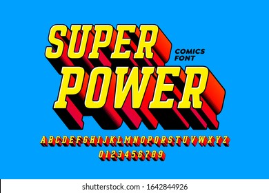 Super Power comics style font, alphabet letters and numbers, vector illustration