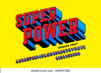 Super Power comics style font, alphabet letters and numbers, vector illustration