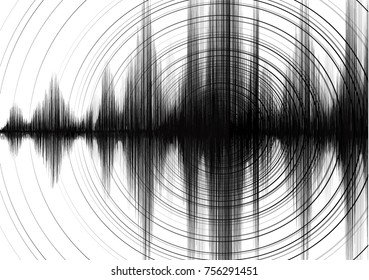 Super Power of Earthquake Wave with Circle Vibration on White paper background,audio wave diagram concept,design for education and science,Vector Illustration.