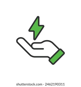 Super power, in line design, green. Super, Power, Strength, Hero, Ability, Energy, Force on white background vector. Super power editable stroke icon.