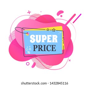 Super price vector, weekend with special offers and deals from shops, season of discounts for shoppers, shopping bag with handle and stars rate sign