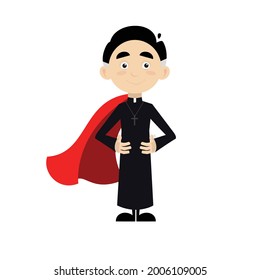 Super Priest - Flat Cartoon as Superhero