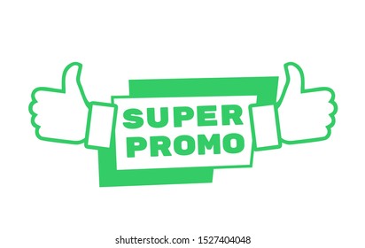 Super Promo Thumb Tag Banner Illustration. Green Vector Element for shop retail