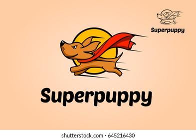 Super Puppy Vector Logo Cartoon. A great and simple logo. A Cool Superdog logo Mascot very easy to remember for your company. Vector logo illustration.