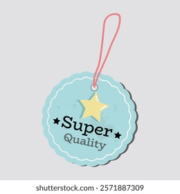 Super Quality Label Hang Tag Vector with Rope. Bold and striking label tag with "Super Quality" text and a rope. Perfect for product branding or retail designs