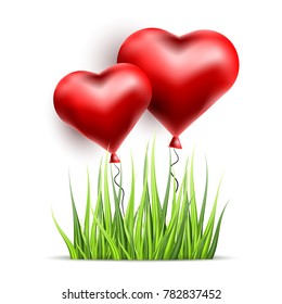 Super realistic, detailed fresh green vector grass and balloon. Isolated plant stems for front plan nature illustration. card and banner. Gradient mesh tool