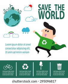Super Recycling Hero, environment, Save the World Concept , Vector Illustration