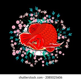 super red arowana illustration design for sukajan is mean japan traditional cloth or t-shirt with digital hand drawn Embroidery Men T-shirts Summer Casual Short Sleeve Hip Hop T Shirt Streetwear
