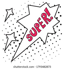 Super - rote Blase Rede auf schwarzem Fleck Comic Hintergrund. Geeignet für Kommentar oder Denkansatz im Pop Art Stil. Vektorgrafik