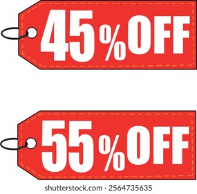 super red color tag 45.55 Percent off .Discount sale.isolated on white background