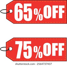 super red color tag 65.75 Percent off .Discount sale.isolated on white background