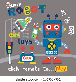 super robotic in the city funny cartoon,vector illustration