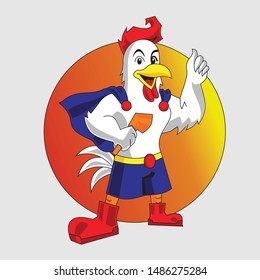 super rooster with blue drapes