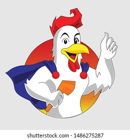 super rooster with blue drapes