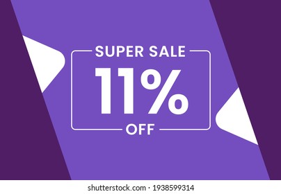 Super Sale 11% Off Banner, Sale tag 11% off vector illustration