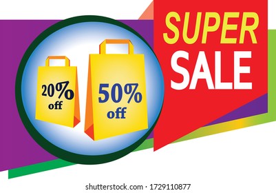 Super Sale 20% & 50% Off vector Illustration banner promotion with white Background 