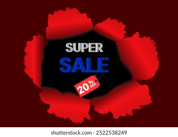 Super sale 20% off. banner vector art design. eye-catching with a bold red background, perfect for promotional materials..