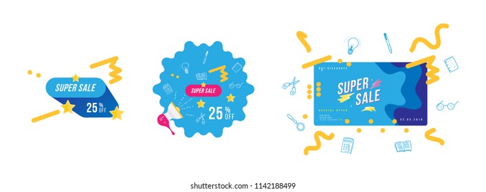 Super sale 25% off discount. Banner template with loudspeaker for design advertising and poster on white background. Flat vector illustration EPS 10.