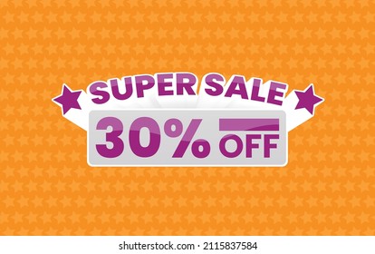 Super Sale 30% off purple with stars and orange background with stars