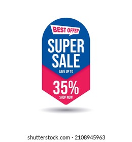 super sale, up to 35% off, limited time offer, special discount, shop now, elements icon, label designs
