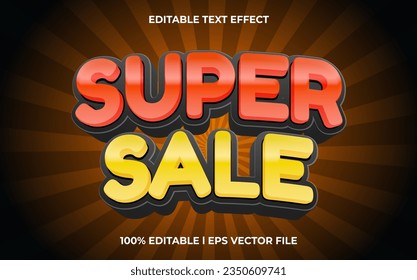 Super sale 3d text effect with promotion theme. typography for products tittle