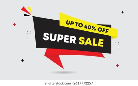 Super venda até 40% off editável modelo de ilustração vetor design preto cinza amarelo vermelho gradiente abstrato fundo amarelo tema de negócios moderno desconto banner criativo marketing layout
