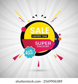 Super Sale 40% off Limited Time Banner Design Vector Illustration. Super sale Poster Or Limited Time Tag For Web Media And Market. Super Sale Pink and yellow gradient creative banner illustration.