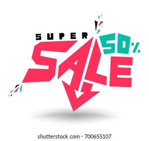 SUPER SALE 50% banner design over a white background. Vector illustration for promotion advertising.