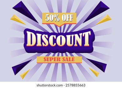 Super sale 50% discount banner.Vector.EPS 10.