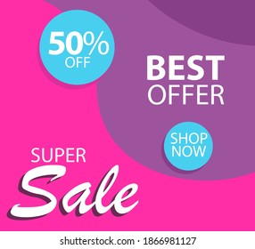 Super Sale 50% off Best Offer Shop Now Label Discount Vector Template Design Illustration