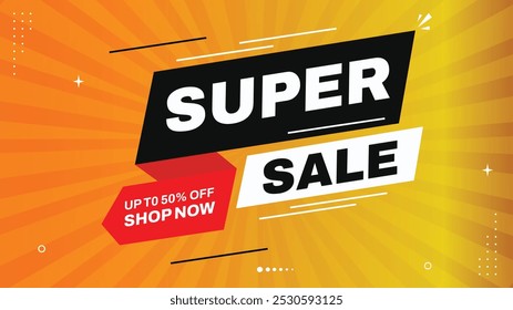 Super Sale! Up to 50% Off - Shop Now with Stunning Sale Banners Elements. Red, Yellow, Black, White, Orange Gradient Shapes Templates for Eye-Catching Sale Backgrounds. Limited Time Offer