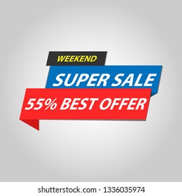 Super sale 55% best offer. banner design. vector illustration