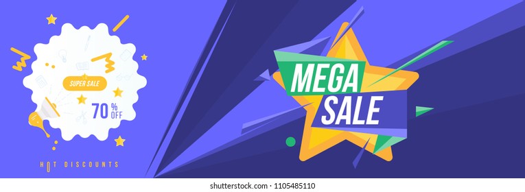 Super sale 70% off discount. Horizontal Banner template for design advertising and poster. Flat vector illustration EPS 10.