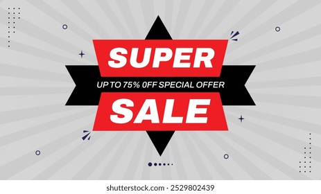 Super Sale Up to 75% Off Special Offer Sale Banner Templates with Gradient Background - Black, Yellow, White Shapes. Stylish Elements for Your Promotions - Limited Time Discount