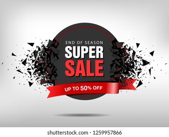 Super Sale abstract banner template design. Banner with explosion effect. Vector illustration Background