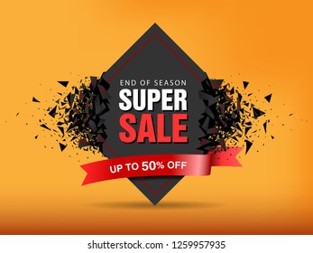 Super Sale abstract banner template design. Banner with explosion effect. Vector illustration Background