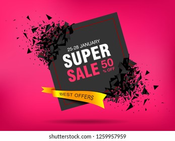 Super Sale abstract banner template design. Banner with explosion effect. Vector illustration Background