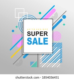 Super Sale Resumen de diseño y fondo de color geométrico de patrón colorido. Uso para diseño moderno, portada, plantilla, decorado, folleto, volante.