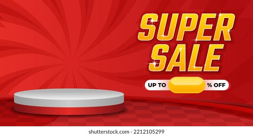 Super Sale background template with podium display, Special offer and discount promotion in red color