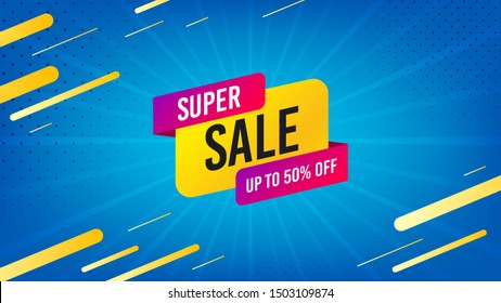 Super sale badge. Discount banner shape. Coupon bubble icon. Abstract background. Modern concept design. Banner with offer badge. Vector