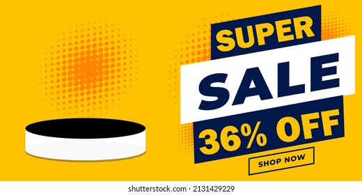 Super sale banner, 36% off. Template for product presentation. For special offer announcement, buy now. EPS 10