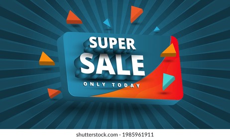 Super sale banner in 3D background. Sales promotion background vector illustration.