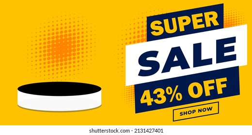 Super sale banner, 43% off. Template for product presentation. For special offer announcement, buy now. EPS 10