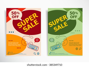 Super Sale banner. Up to 50% off. Sale poster.  Modern back and front flyer backgrounds. Web banner designs. 