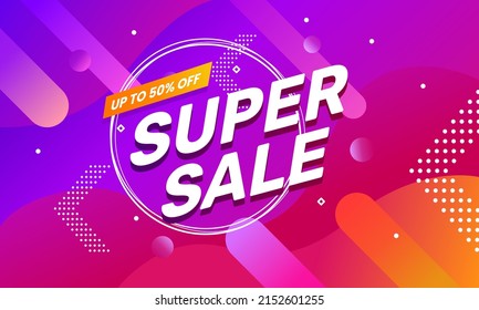 Super Sale banner abstract design on purple, pink, red, orange background