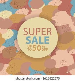 Super sale banner with abstract object and vintage color, Cute trendy design for media social post, ad, wallpaper, flyer, banner, card, background.