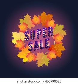 Super Sale banner. Autumn. Paper Design. Maple leaves