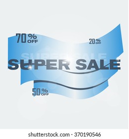 Super sale banner with blue gradient ribbons. Vector illustration, eps 10