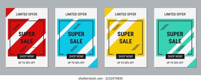 Super Sale Banner, Business Flyer, Discount Coupon, Booklet Vector Design Templates Collection. A4 Format