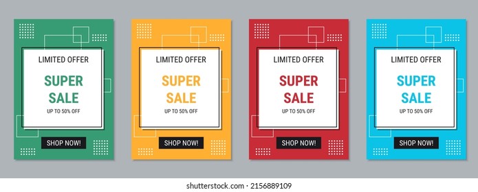 Super Sale Banner, Business Flyer, Discount Coupon, Booklet Vector Design Templates Collection. A4 Format